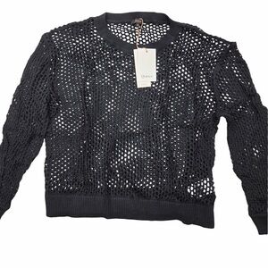 NWT QUINCE Women’s Organic Cotton Open-Knit Crew Cover Up Black Women’s Med 6497